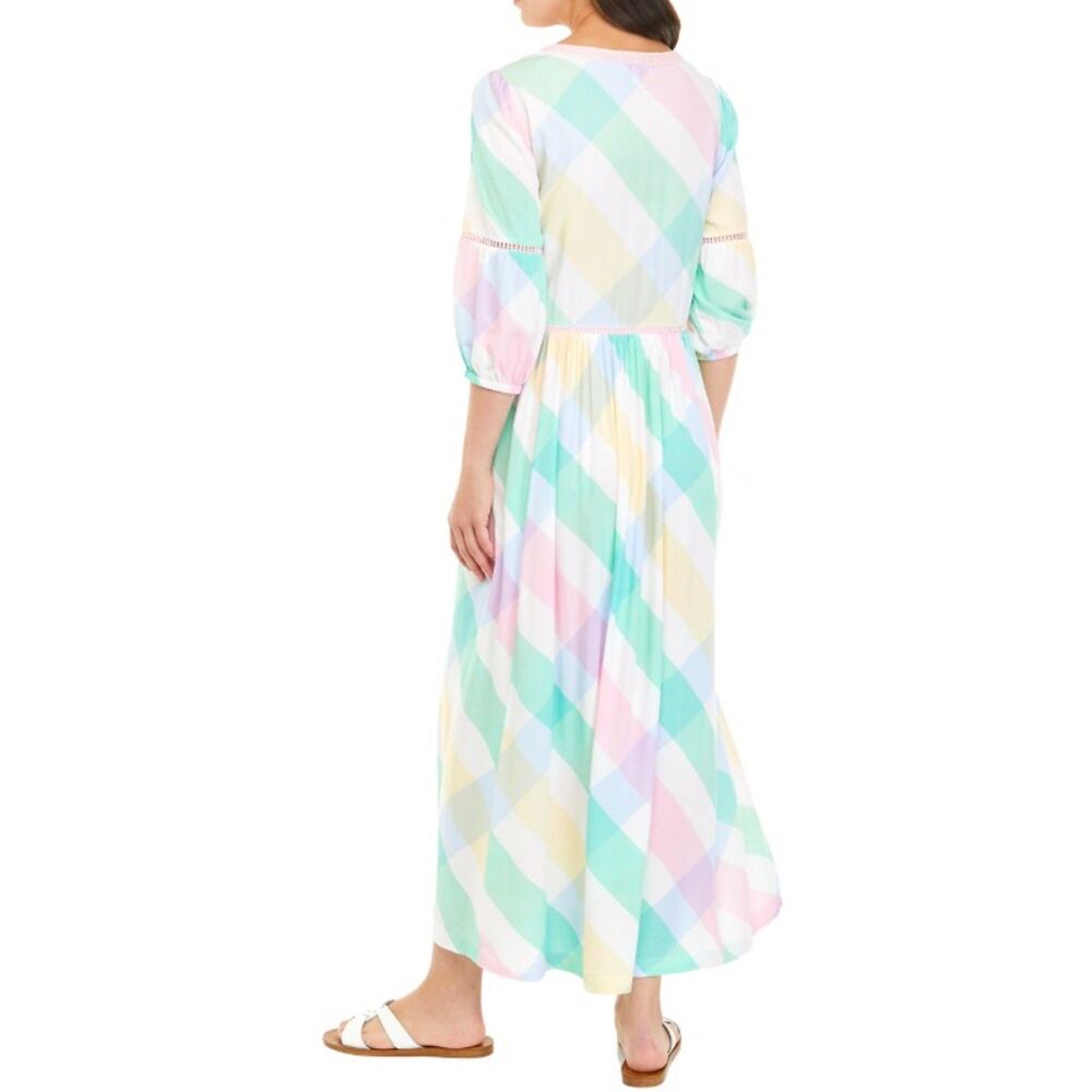 Plaid Pastel Colors Sz Small Church Office or Casual Midi Dress CROWN & IVY - Picture 3 of 7